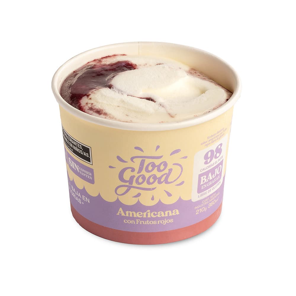 Too Good Helado sabor Americana con Frutos Rojos Bajo en Calorias x 210g